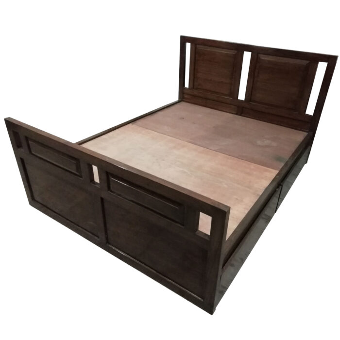 bed with teakwood headboard