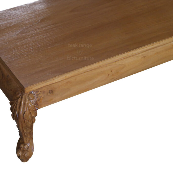Teakwood carved coffee table with veneer top 4