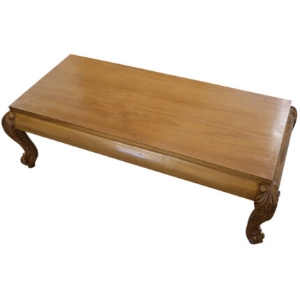 Teakwood carved coffee table with veneer top