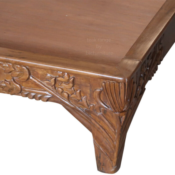 Teakwood carved wooden bed low design 3