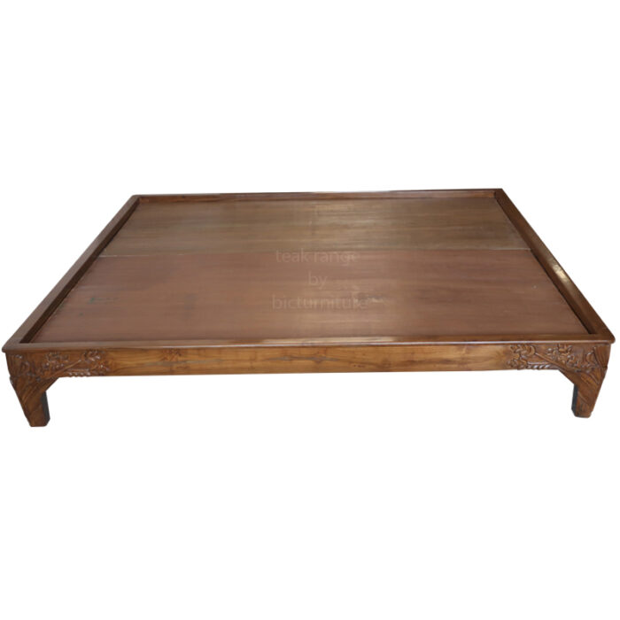 Teakwood carved wooden bed low design 6