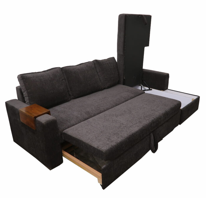 wooden  L shape storage sofa bed