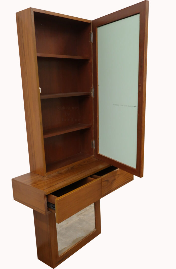 Teakwood wall dressing cabinet with 2 drawers 3