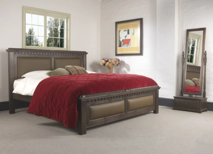 Solid Oakwood Bed With Leather Panels To The Head And Footboard 3