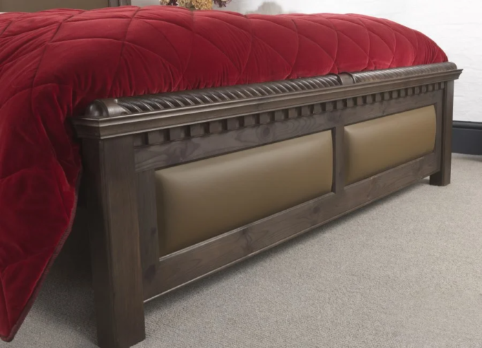 Solid Oakwood Bed With Leather Panels To The Head And Footboard 5