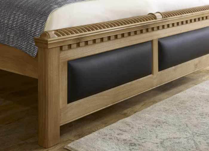 Solid Oakwood Bed With Leather Panels To The Head And Footboard 8